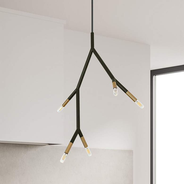 Image 1 Morgan 7.75" Wide 5 Light Matte Black and Aged Brass Pendant