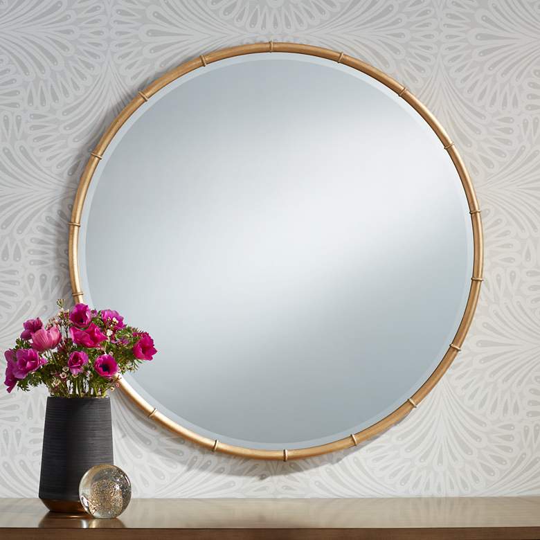 Image 1 Morgan Antique Gold Leaf 34" Round Ring Framed Wall Mirror
