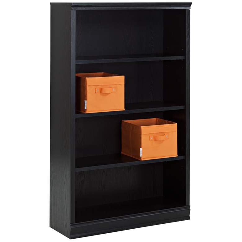 Image 1 Morgan Black Oak Orange Canvas Basket 4-Shelf Bookcase