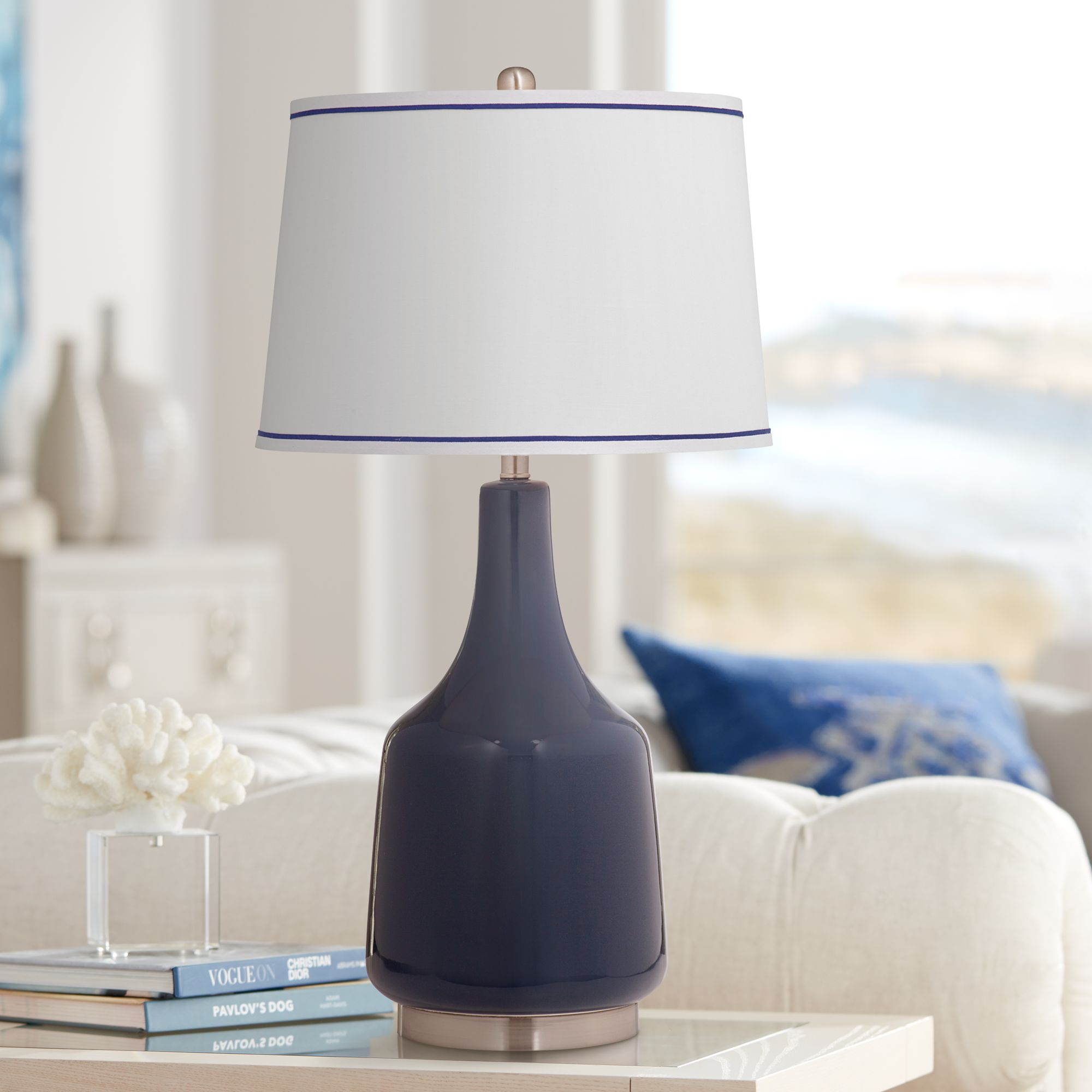 dark blue ceramic table lamp