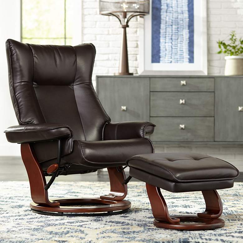 Image 1 Morgan Java Faux Leather Ottoman and Swiveling Recliner