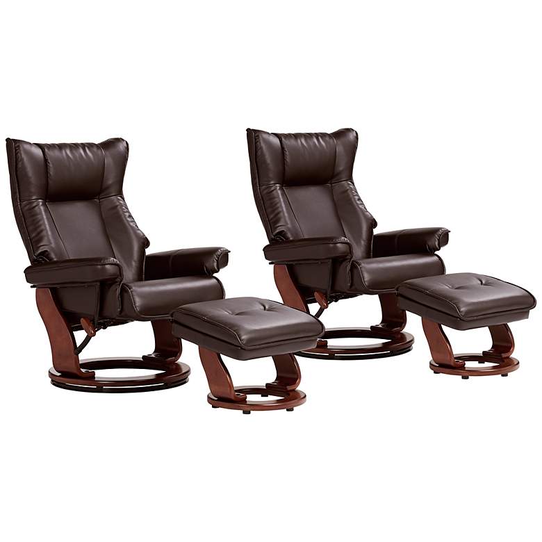 Image 1 Morgan Java Faux Leather Swivel Recliners and Ottomans Set of 2