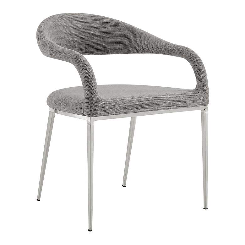 Image 1 Morgan Set of 2 Dining Chair in Brushed Stainless Steel, Light Gray Fabric