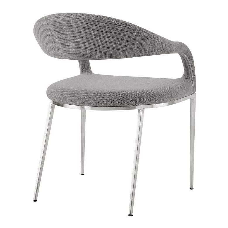 Image 2 Morgan Set of 2 Dining Chair in Brushed Stainless Steel, Light Gray Fabric more views