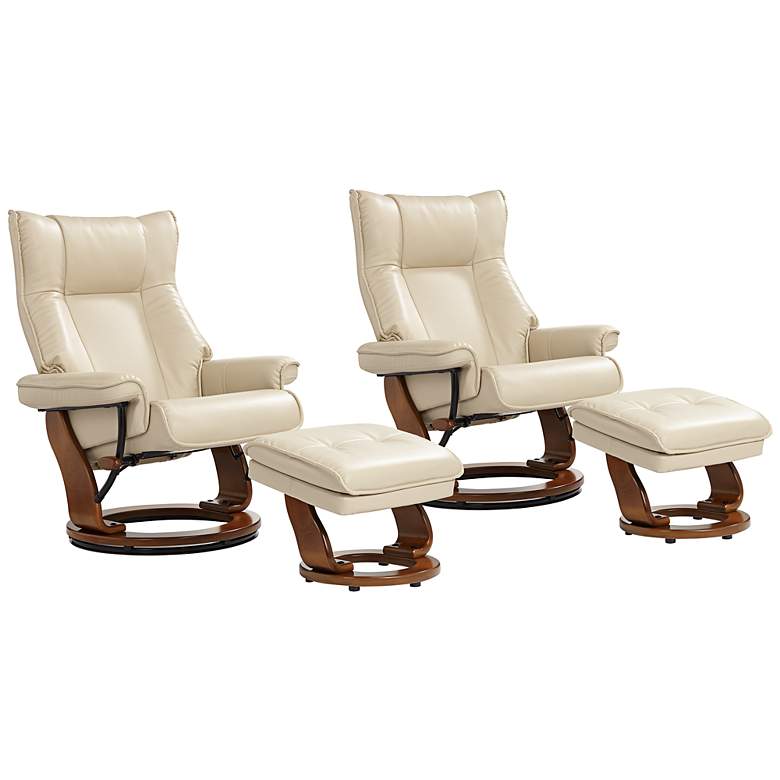 Image 1 Morgan Stucco Faux Leather Swivel Recliners and Ottomans Set of 2