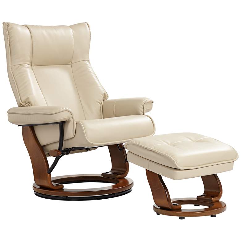 Image 3 Morgan Stucco Faux Leather Swiveling Recliner and Ottoman