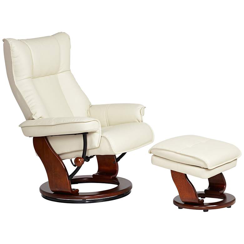 Image 1 Morgan Vanilla Faux Leather Ottoman and Swiveling Recliner