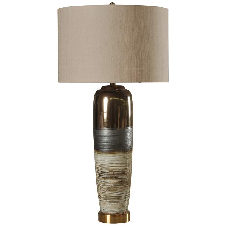 Image 2 Morganton White, Gray, and Gold Table Lamp with White Hardback Fabric Shade