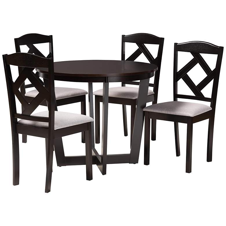 Image 2 Morigan Gray Fabric Dark Brown 5-Piece Dining Set