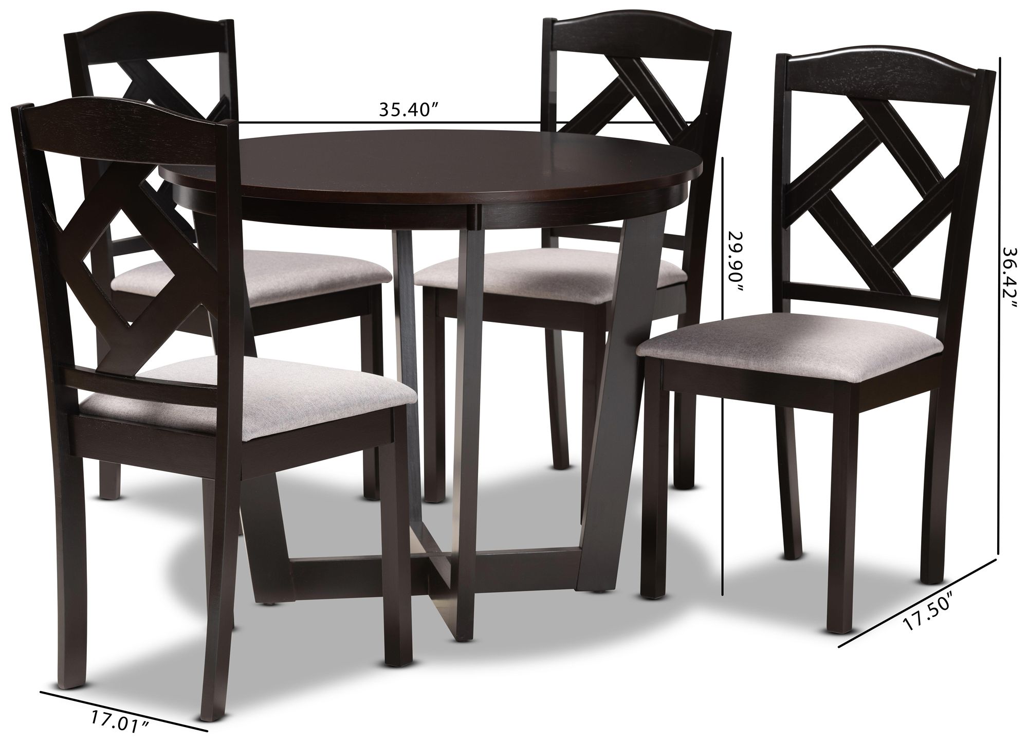 Morigan Gray Fabric Dark Brown 5-Piece Dining Set in scene