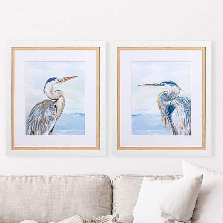 Image 2 Morning Heron 30 inch High 2-Piece Framed Wall Art Set