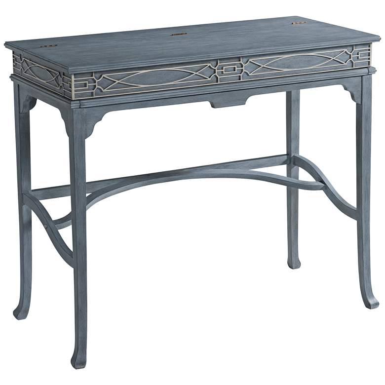 Morning Room 40&quot; Wide Blue and White Wood Campaign Desk