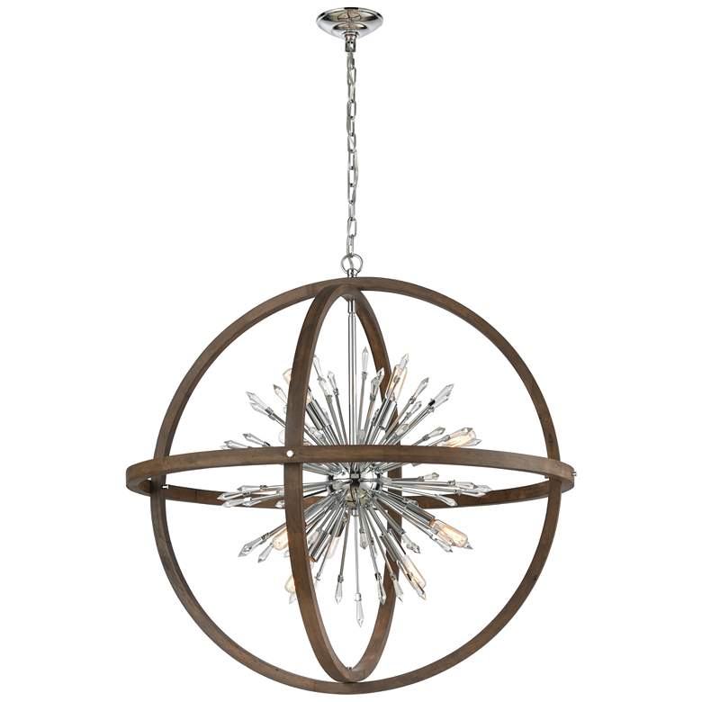Image 1 Morning Star 19.5" Wide 6-Light Pendant - Aged Fir with Chrome