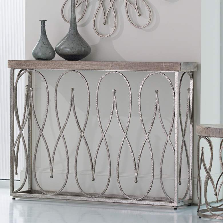 Image 1 Moroccan 46" Wide White-Washed Wood and Nickel Console Table