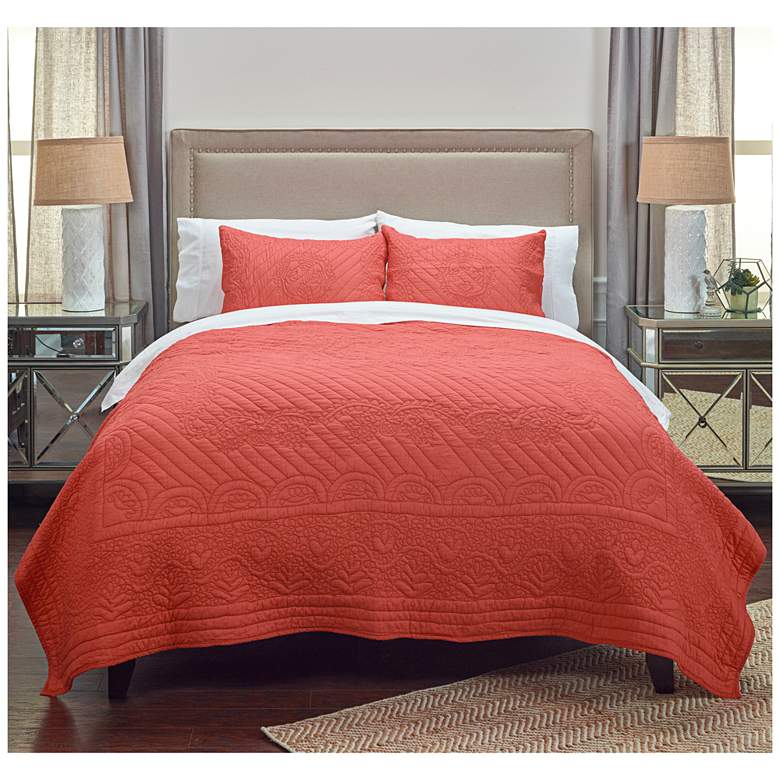 Image 1 Moroccan Fling Coral Matelasse Queen Quilt