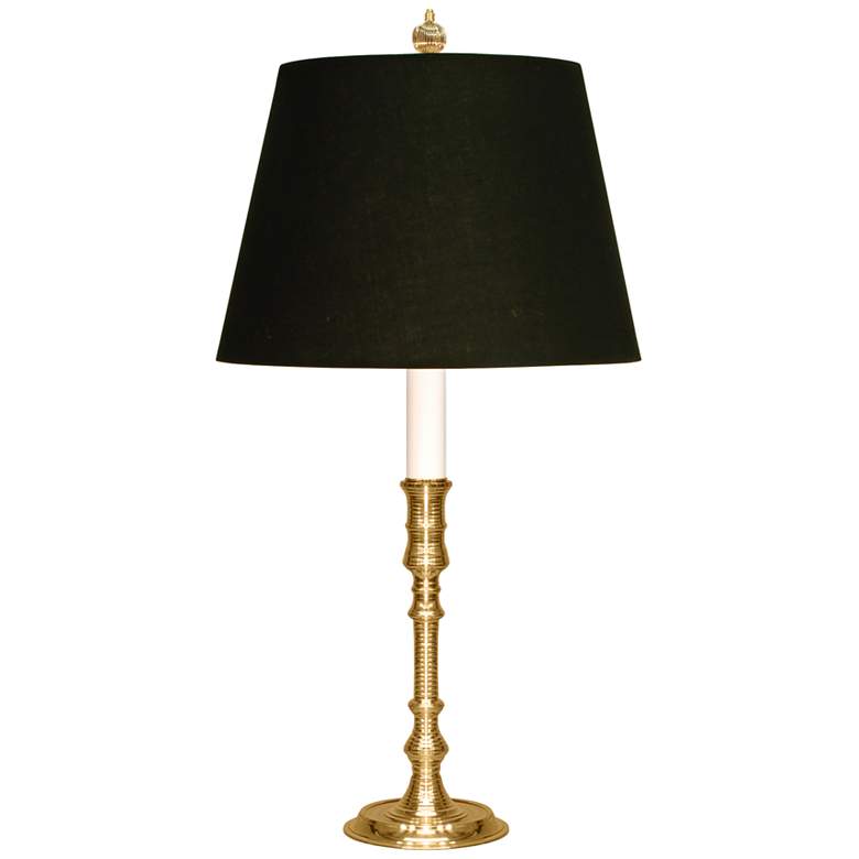 Image 1 Moroccan Polished Brass Table Lamp with Black Linen Shade