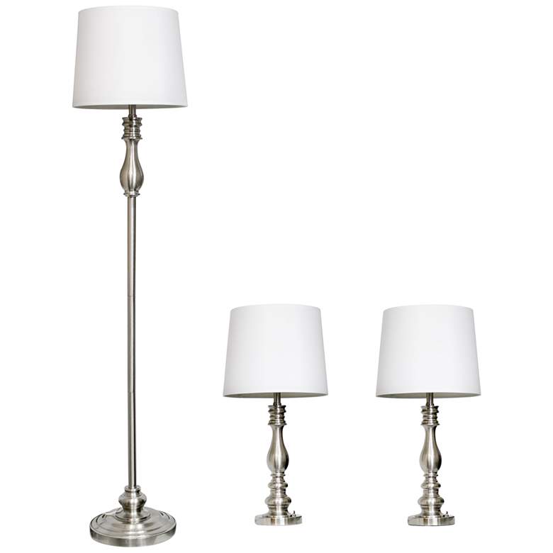 Image 2 Morocco Brushed Steel Metal 3-Piece Floor and Table Lamp Set