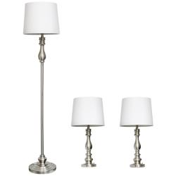 Morocco Brushed Steel Metal 3-Piece Floor and Table Lamp Set