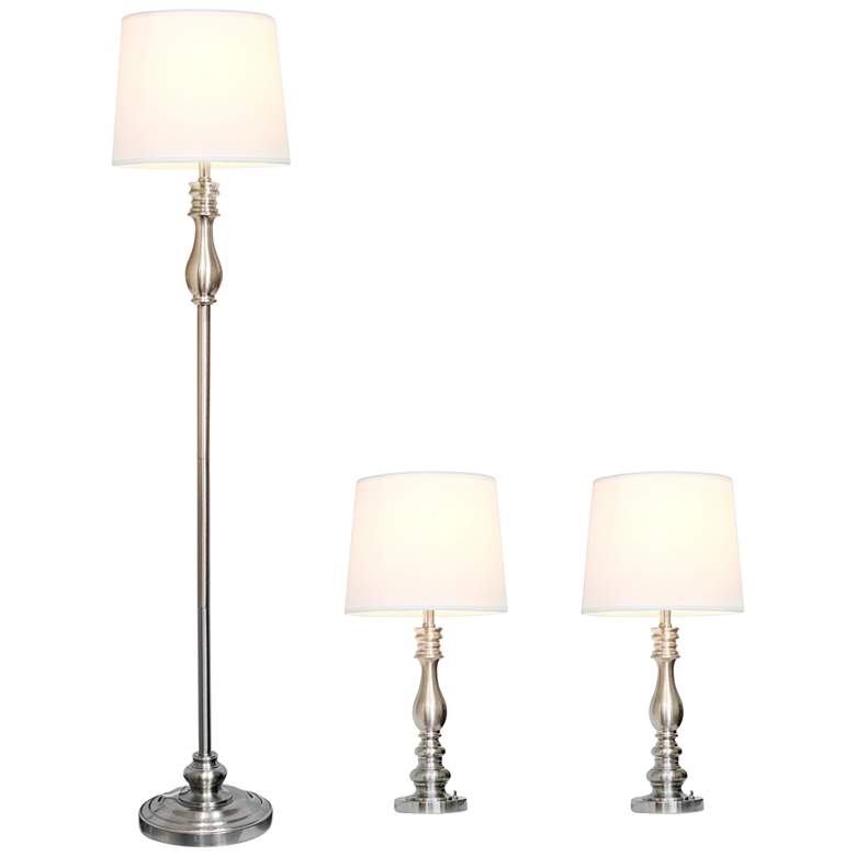 Image 3 Morocco Brushed Steel Metal 3-Piece Floor and Table Lamp Set more views