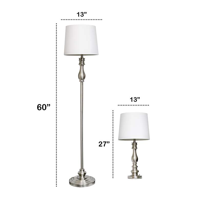 Image 6 Morocco Brushed Steel Metal 3-Piece Floor and Table Lamp Set more views
