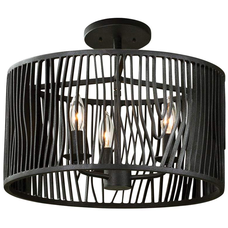 Image 2 Morre 16 inch Wide Black Iron Convertible Pendant/Ceiling Light