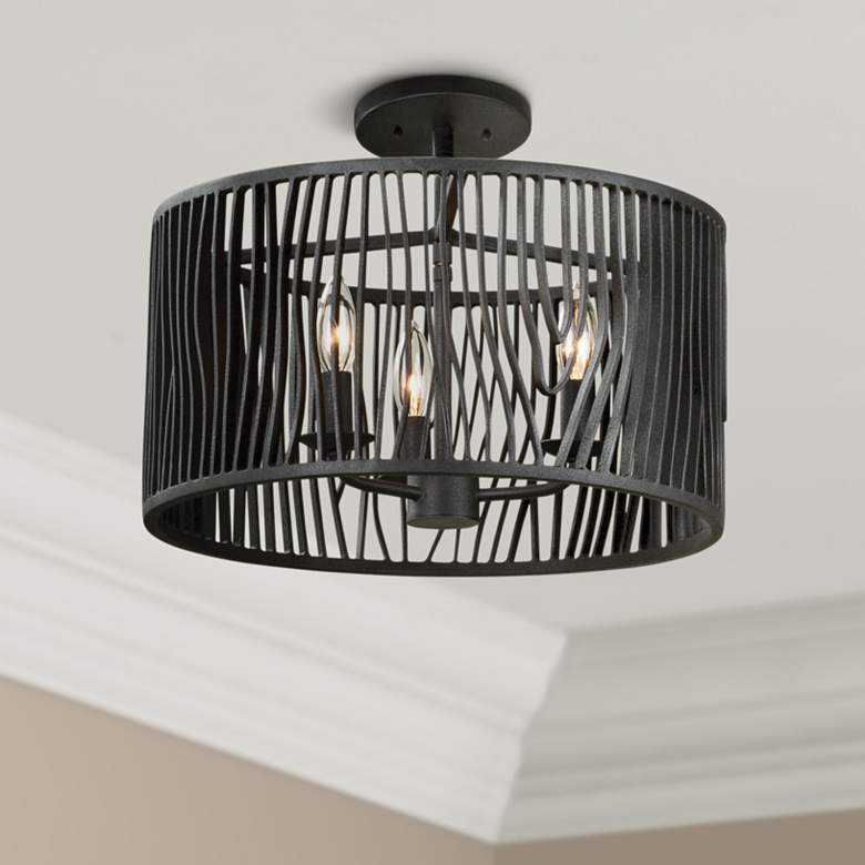 Image 1 Morre 16" Wide Black Iron Convertible Pendant/Ceiling Light