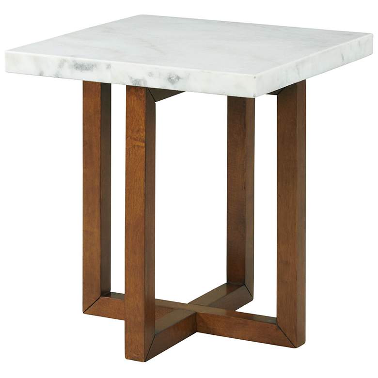 Image 1 Morris 22" Wide White Marble and Espresso Wood Coffee Table