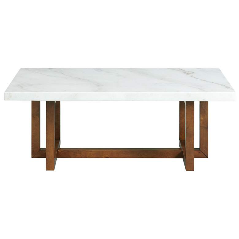 Image 4 Morris 48" Wide White Marble and Espresso Wood Coffee Table more views