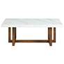 4_Morris 48" Wide White Marble and Espresso Wood Coffee Table more views