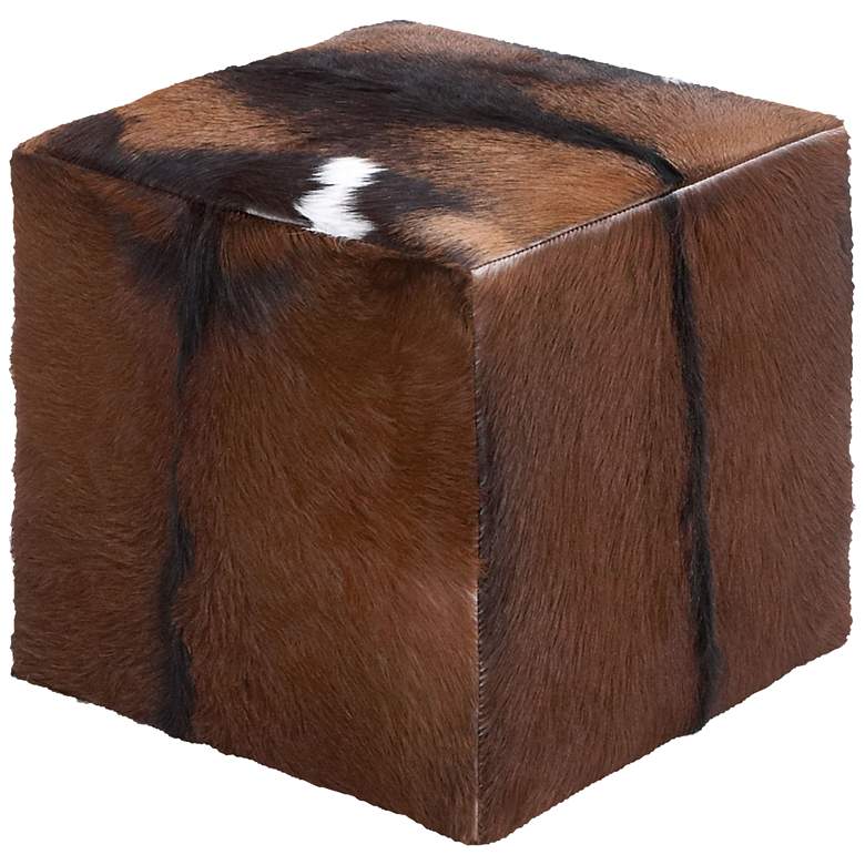 Image 1 Morrison Brown Natural Skin Leather Hide Square Box Ottoman