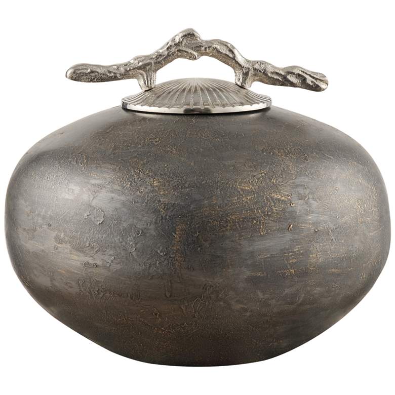 Image 1 Morrow 11 1/2" Wide Bronze Iron Urn with Branch Handle