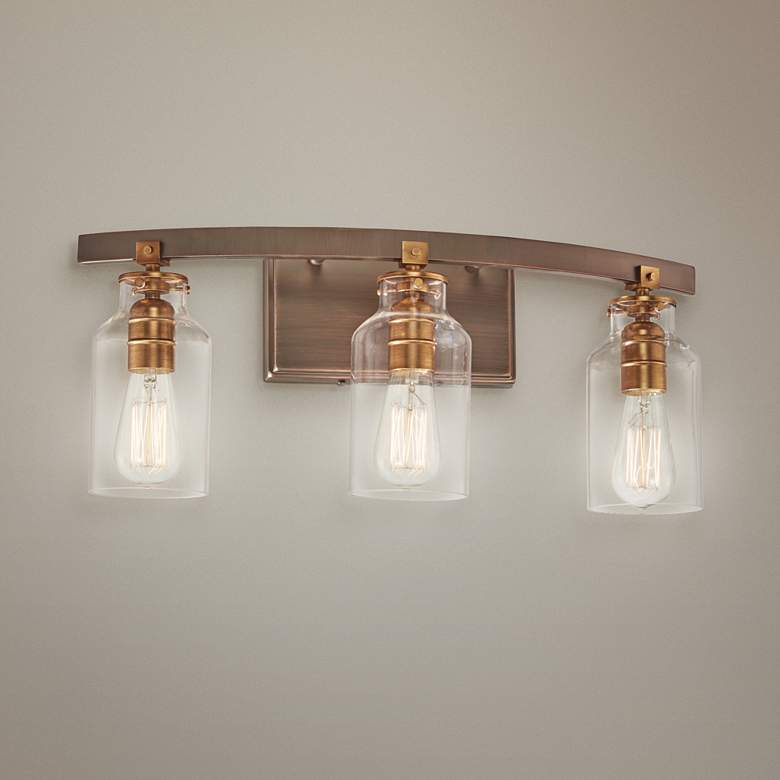 Image 1 Morrow 22" Wide Bronze and Gold 3-Light Bath Light