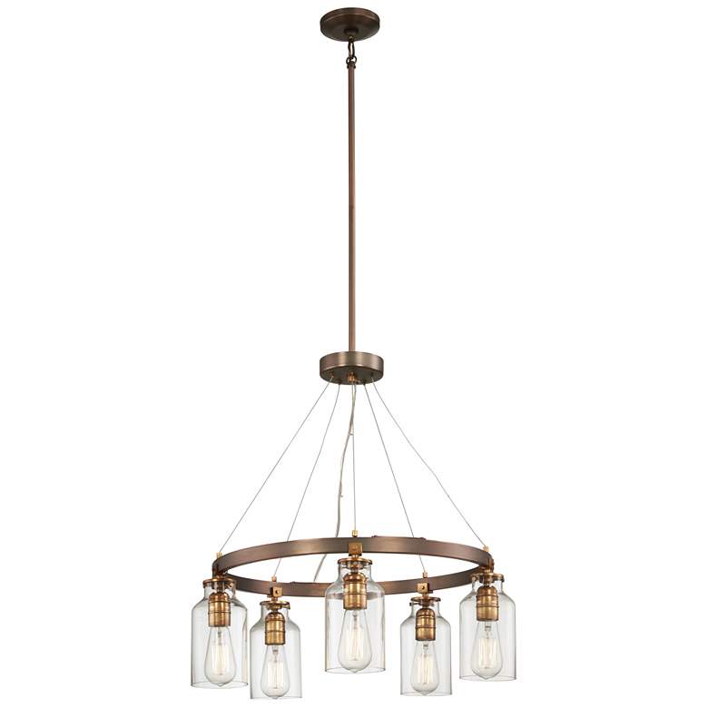 Image 1 Morrow 24" Wide Harvard Court Bronze 5-Light Chandelier
