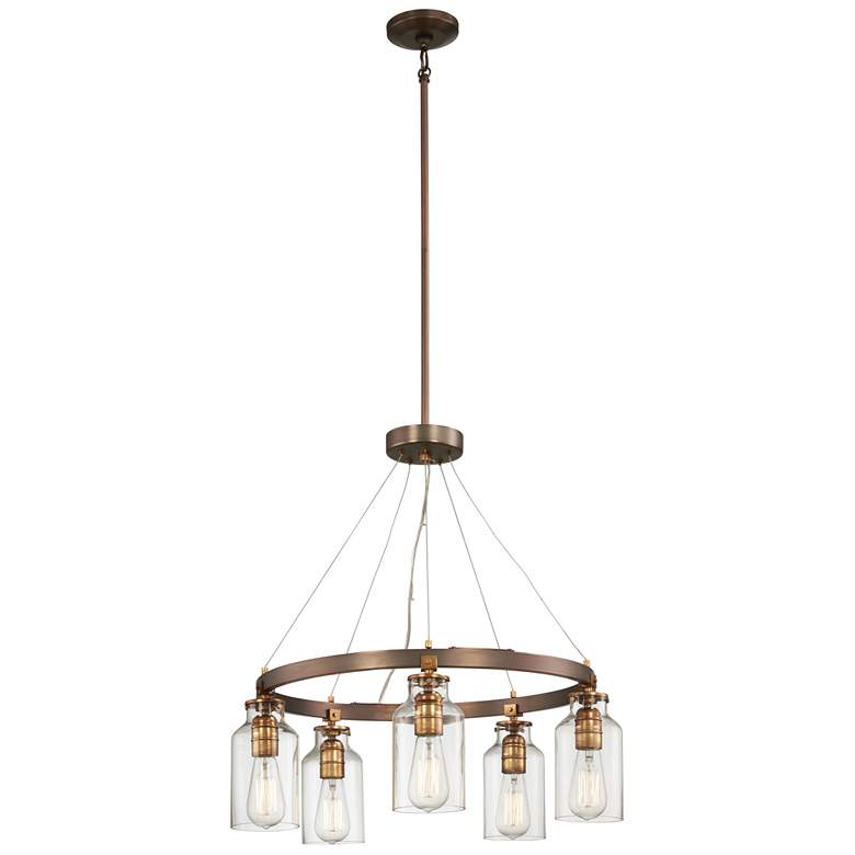 Image 1 Morrow 24 inch Wide Harvard Court Bronze 5-Light Chandelier