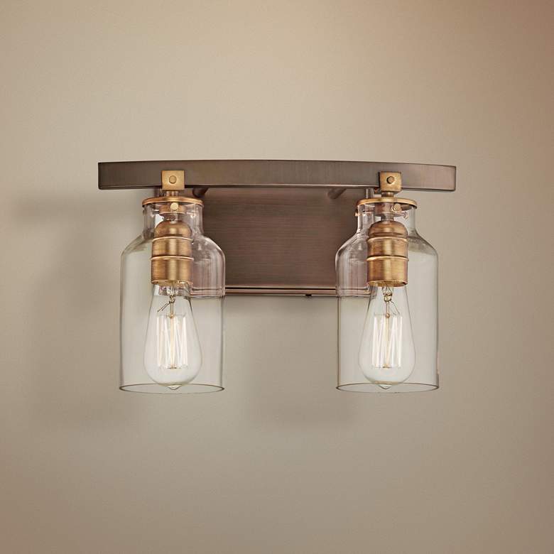Image 1 Morrow 9 1/4" High Bronze and Gold 2-Light Wall Sconce