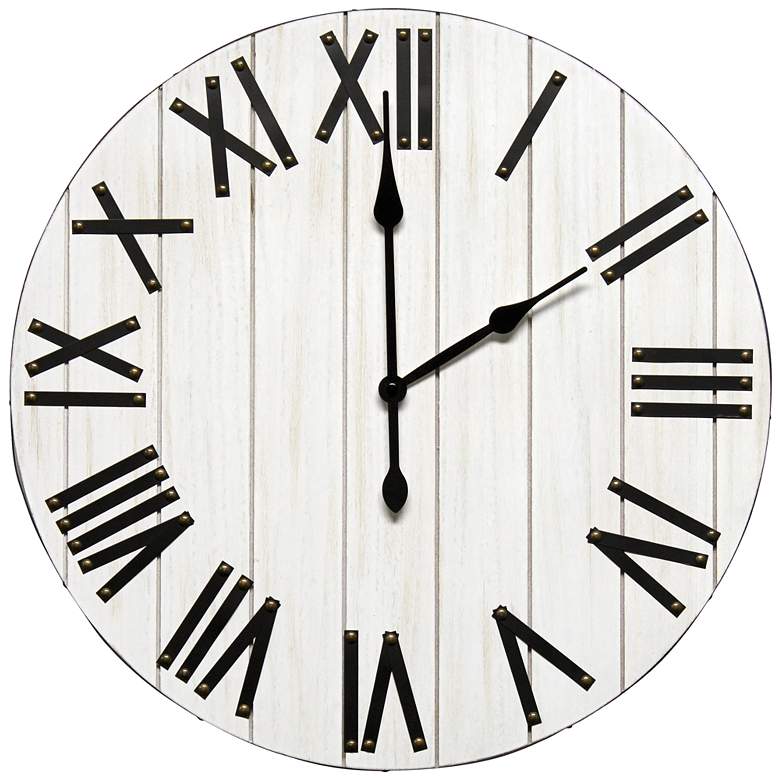 Image 2 Mortenson White Wash Wood 21" Round Wall Clock