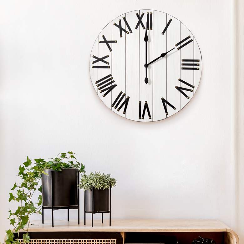 Image 1 Mortenson White Wash Wood 21 inch Round Wall Clock