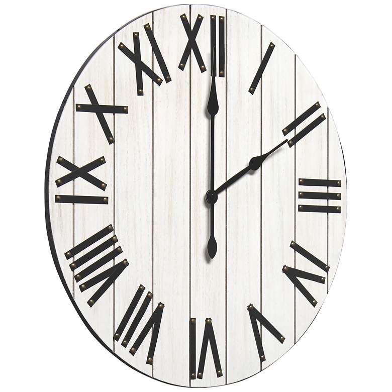 Image 6 Mortenson White Wash Wood 21 inch Round Wall Clock more views