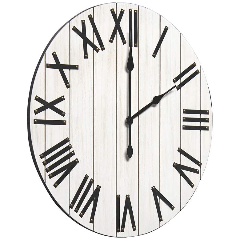 Image 6 Mortenson White Wash Wood 21" Round Wall Clock more views
