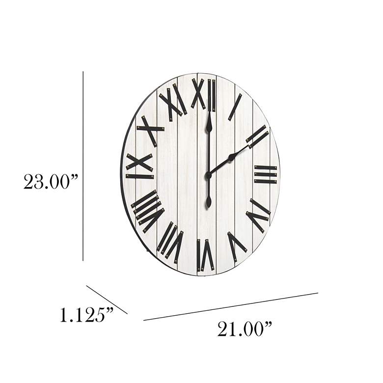 Image 7 Mortenson White Wash Wood 21 inch Round Wall Clock more views