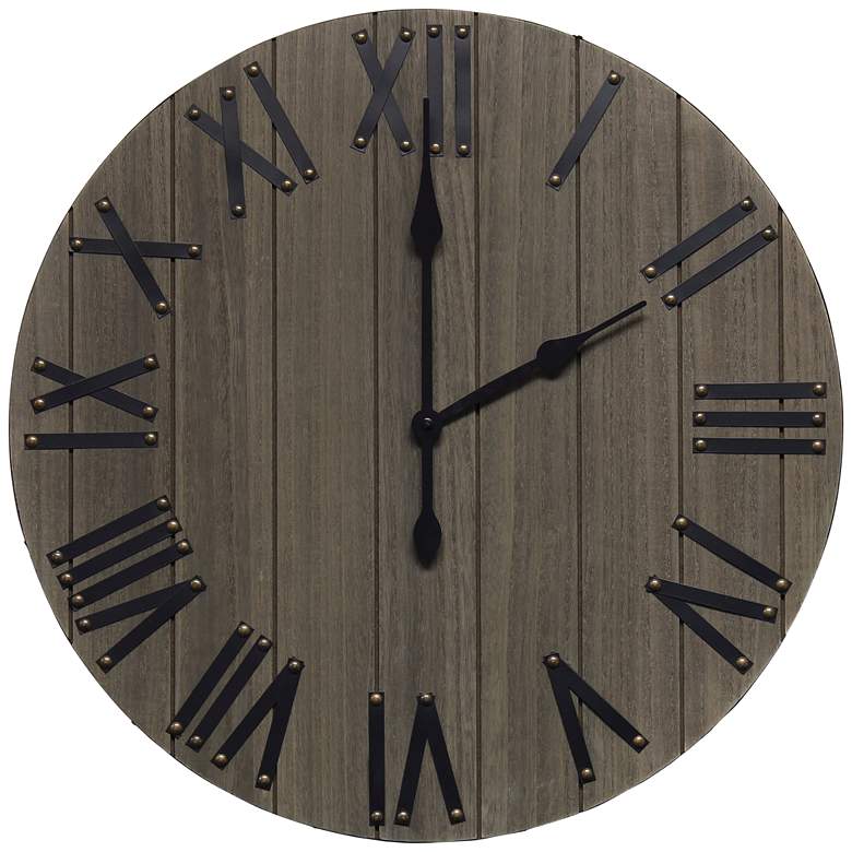 Image 2 Mortonsen Rustic Gray Wood 21 inch Round Wall Clock