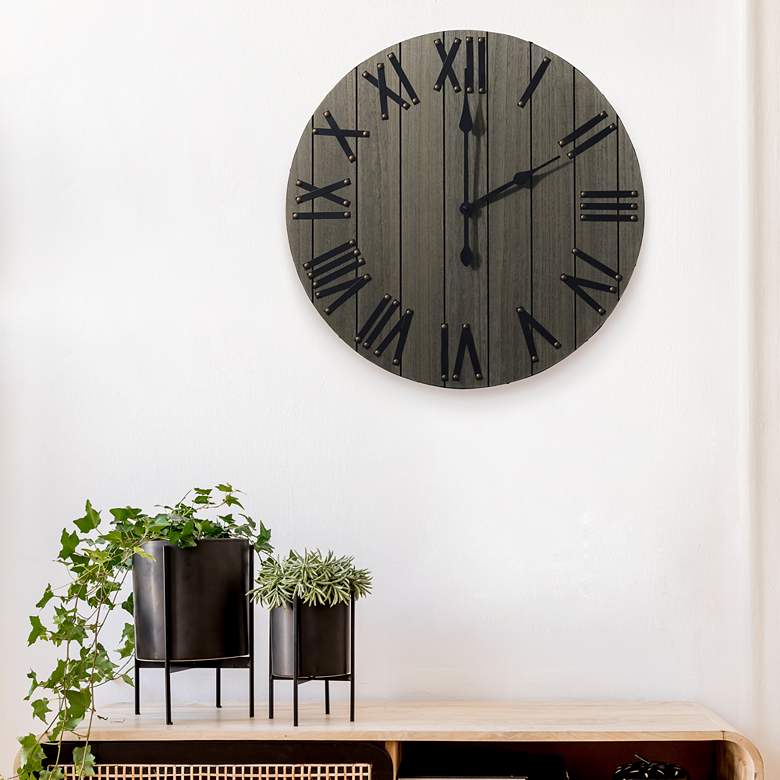 Image 1 Mortonsen Rustic Gray Wood 21" Round Wall Clock