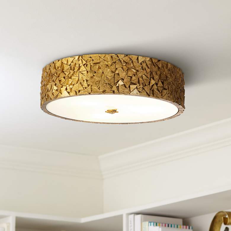 Image 1 Mosaic 16 inch Wide Antique Gold Leaf Round Ceiling Light