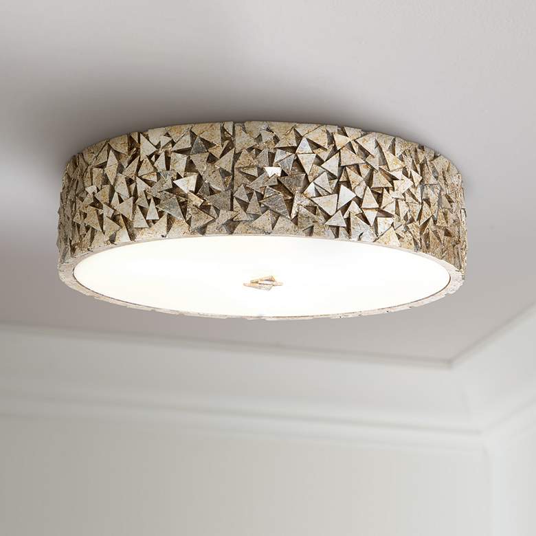 Image 1 Mosaic 16" Wide Antique Silver Leaf Modern Rustic Round Ceiling Light