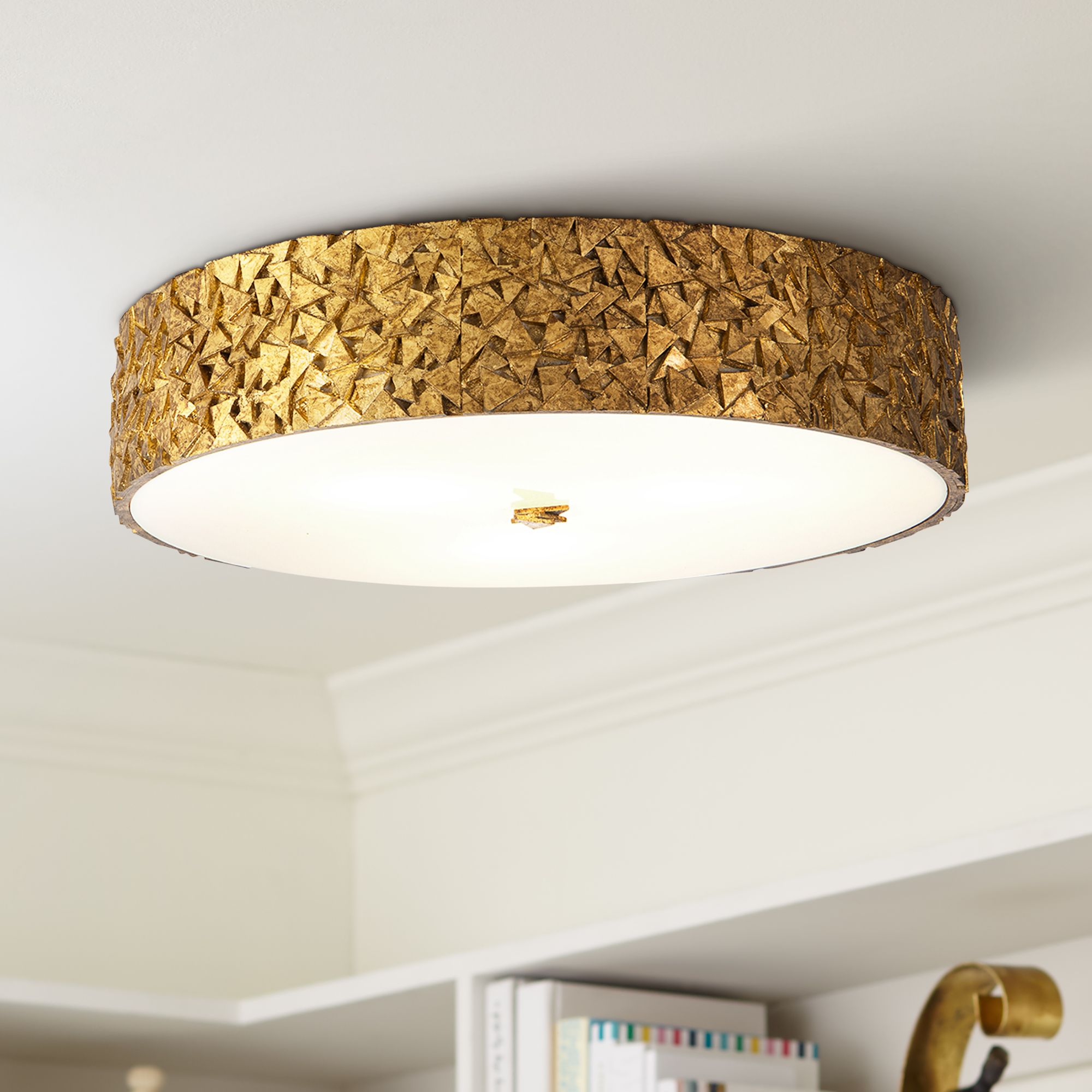 Gold leaf flush store mount light