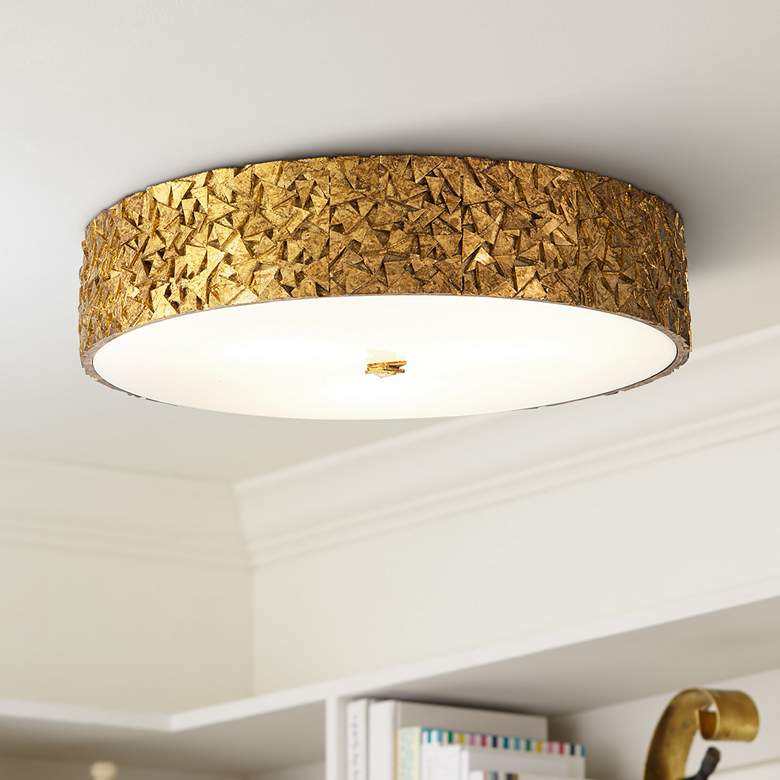 Image 1 Mosaic 20 inch Wide Antique Gold Leaf Round Ceiling Light