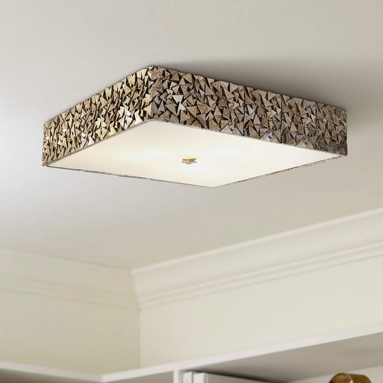 Image 1 Mosaic 20" Wide Antique Silver Leaf Square Ceiling Light