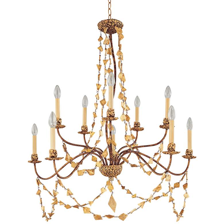 Image 1 Mosaic 37"W Antiqued Gold Leaf 10-Light 2-Tier Chandelier