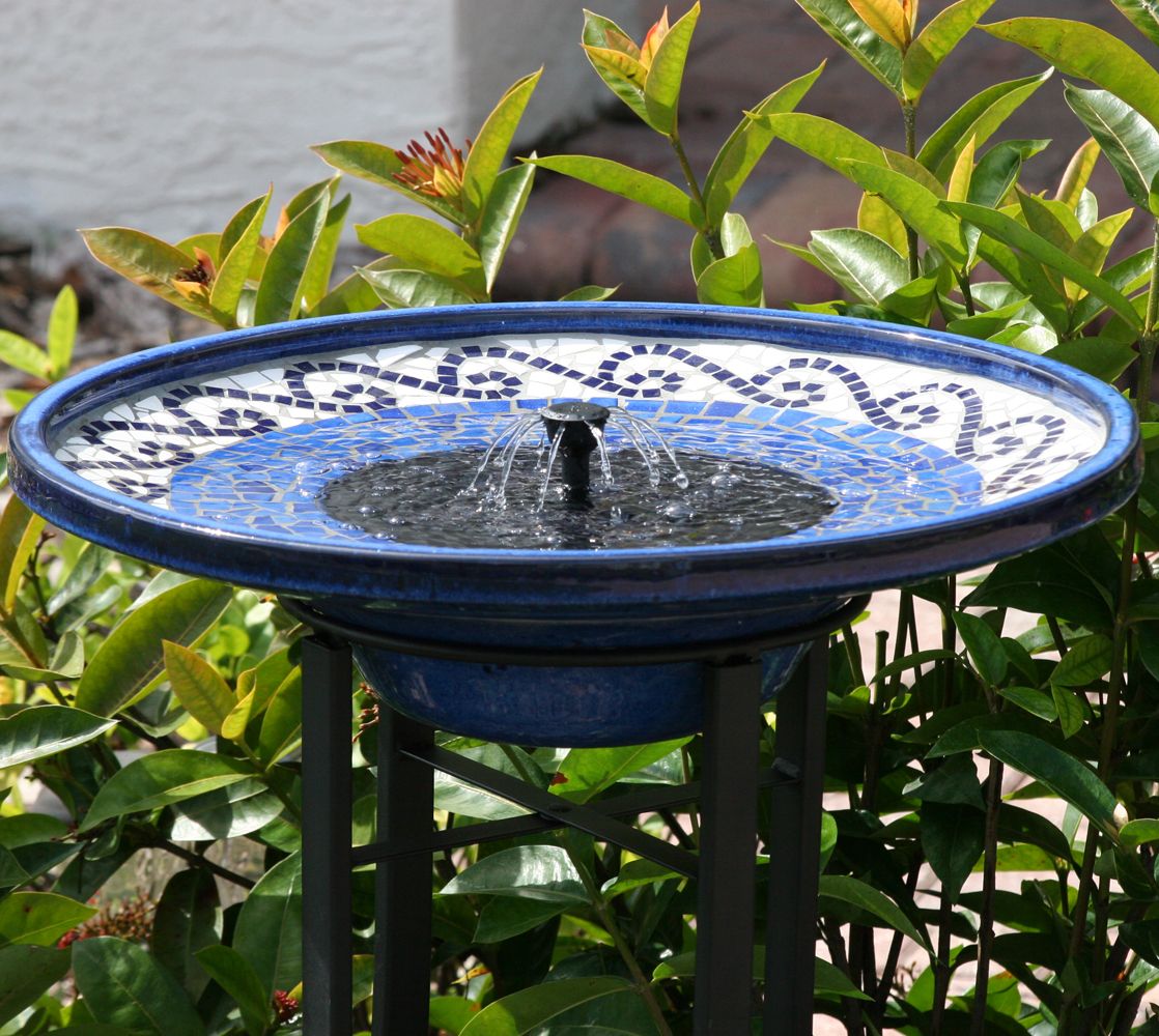 Mosaic Cobalt Blue 28 3/4" High Ceramic Solar Outdoor Bird Bath
