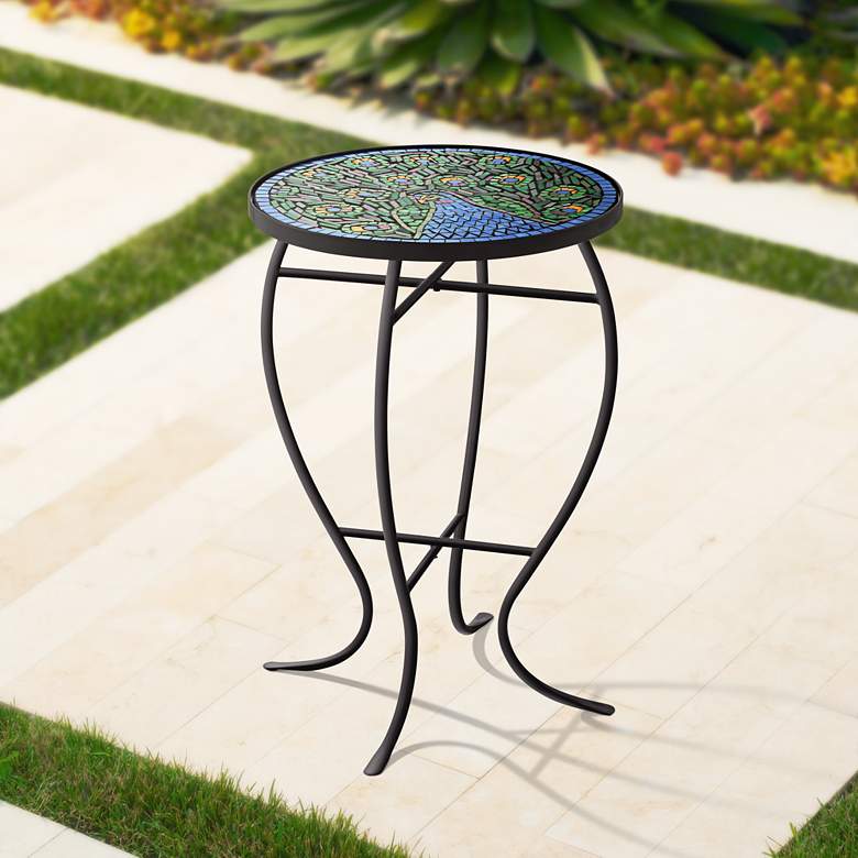 Image 1 Mosaic Peacock 21 inch High Outdoor Accent Table